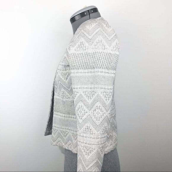 Cynthia Rowley Gray Woven Geometric Tribal Print Open Blazer - Picture 3 of 13